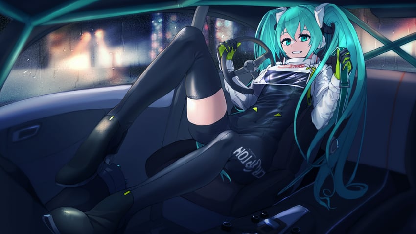 hatsune miku and racing miku (vocaloid and 1 more) drawn by 999_ducati