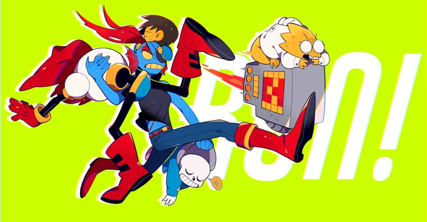 frisk, sans, papyrus, undyne, mettaton, and 1 more (undertale) drawn by kanianoreki