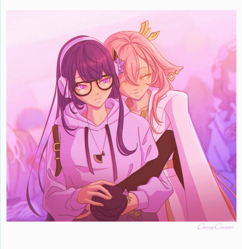 raiden shogun and yae miko (genshin impact) drawn by em_(cannecanvas)