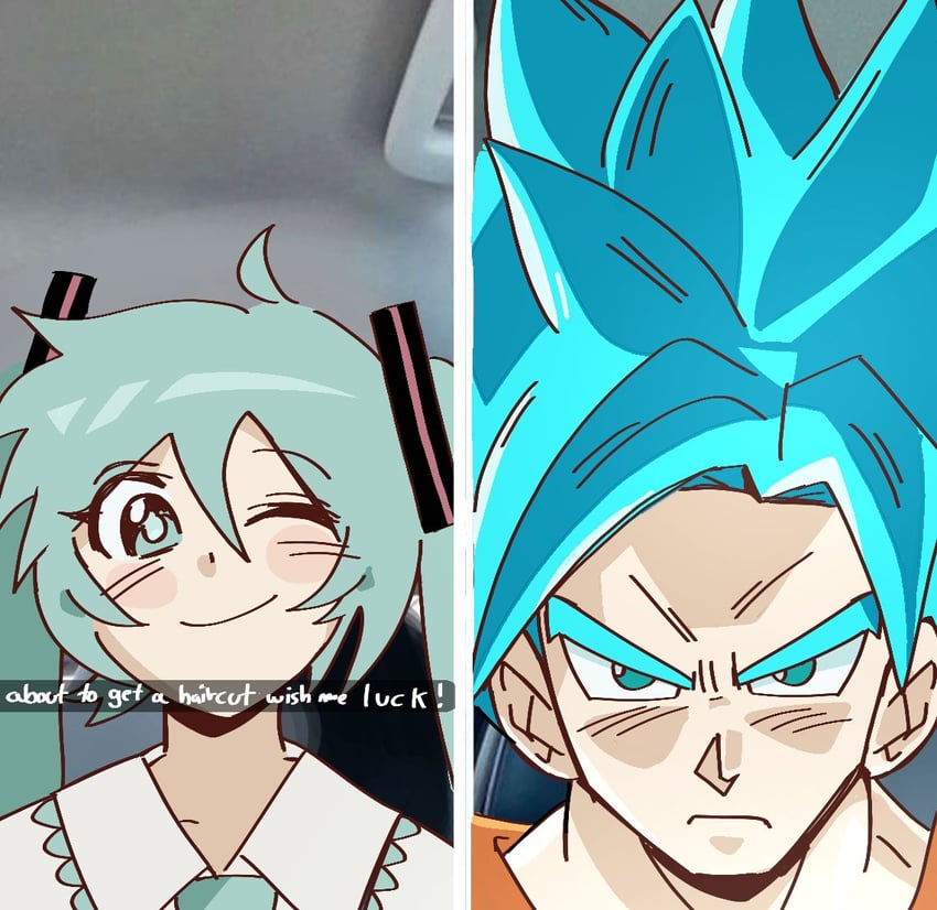 hatsune miku and son goku (vocaloid and 1 more) drawn by koasku
