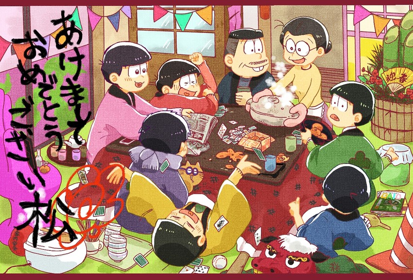 matsuno osomatsu, matsuno karamatsu, matsuno ichimatsu, matsuno jyushimatsu, matsuno choromatsu, and 3 more (osomatsu and 1 more) drawn by nerori