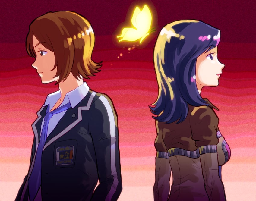 suou tatsuya and amano maya (persona and 1 more) drawn by zawabug