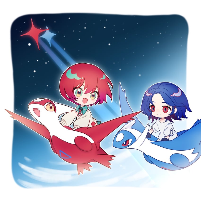 amate yuzuriha, shuji ito, latias, and latios (pokemon and 2 more) drawn by nishina_plus