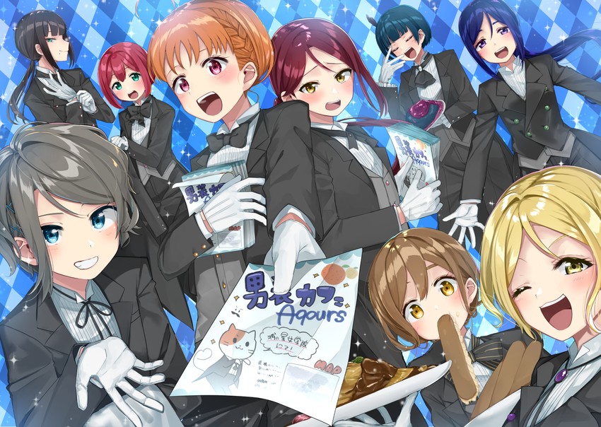 watanabe you, tsushima yoshiko, sakurauchi riko, takami chika, matsuura kanan, and 4 more (love live! and 1 more) drawn by yuama