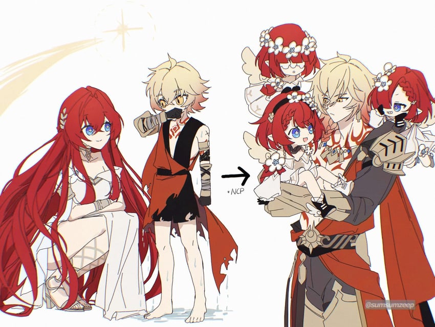 mydei, tribbie, trianne, trinnon, and tribios (honkai and 1 more) drawn by nanana184555