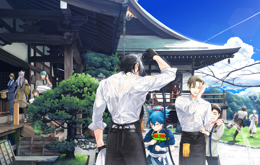 mikazuki munechika, kashuu kiyomitsu, yamato-no-kami yasusada, tsurumaru kuninaga, ichigo hitofuri, and 7 more (touken ranbu) drawn by twoframe