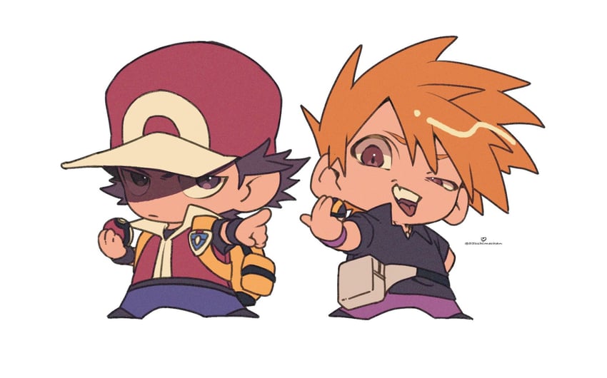 red and blue oak (pokemon and 1 more) drawn by 55oshimechan