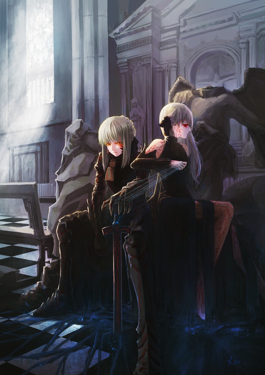 artoria pendragon, saber alter, matou sakura, and dark sakura (fate and 1 more) drawn by heiyuen