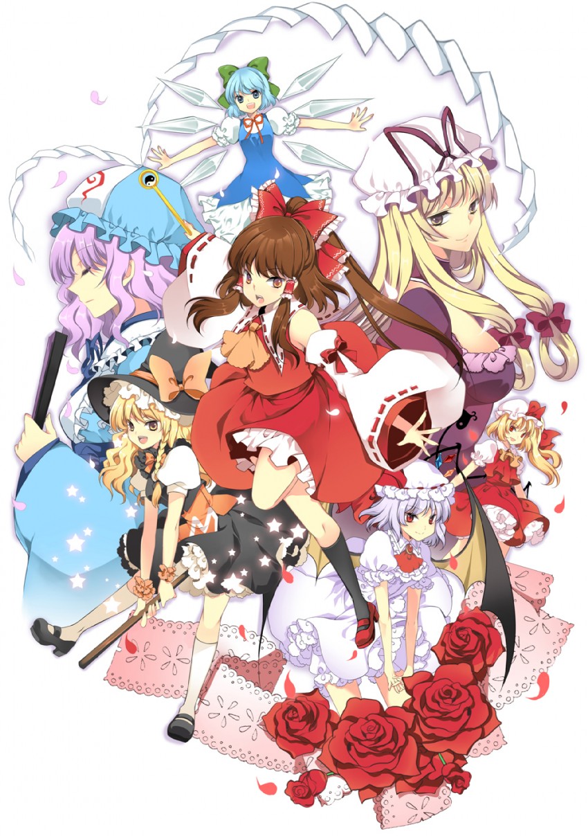 hakurei reimu, kirisame marisa, remilia scarlet, flandre scarlet, cirno, and 2 more (touhou) drawn by roh_nam_kyung