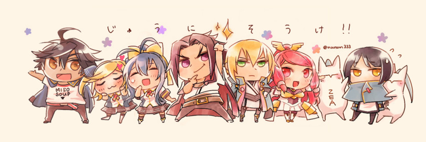 jin kisaragi, mai natsume, izayoi, kagura mutsuki, shiori kirihito, and 3 more (blazblue and 2 more) drawn by nunun