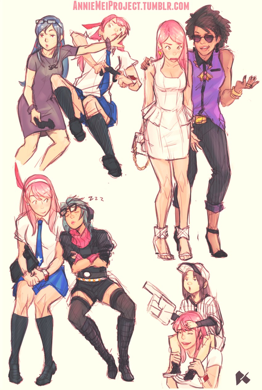 annie mei, retro mei, megan, may gunn, and tsuna mei (annie mei project) drawn by caleb_thomas