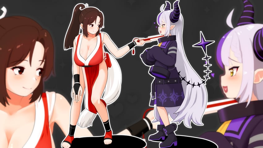 shiranui mai and la+ darknesss (hololive and 3 more) drawn by happyundergate