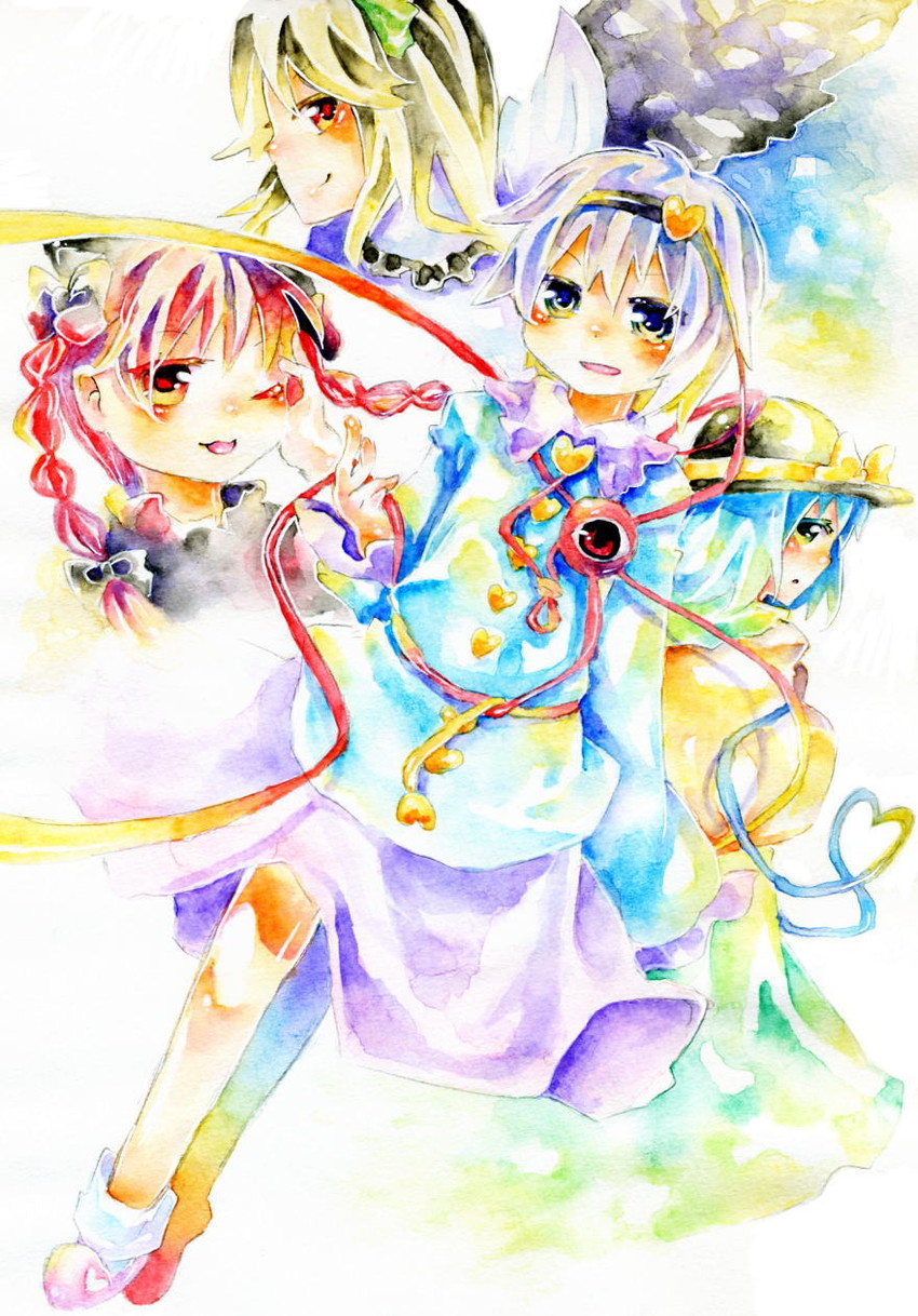 komeiji koishi, komeiji satori, kaenbyou rin, and reiuji utsuho (touhou and 1 more) drawn by soiri_(us)