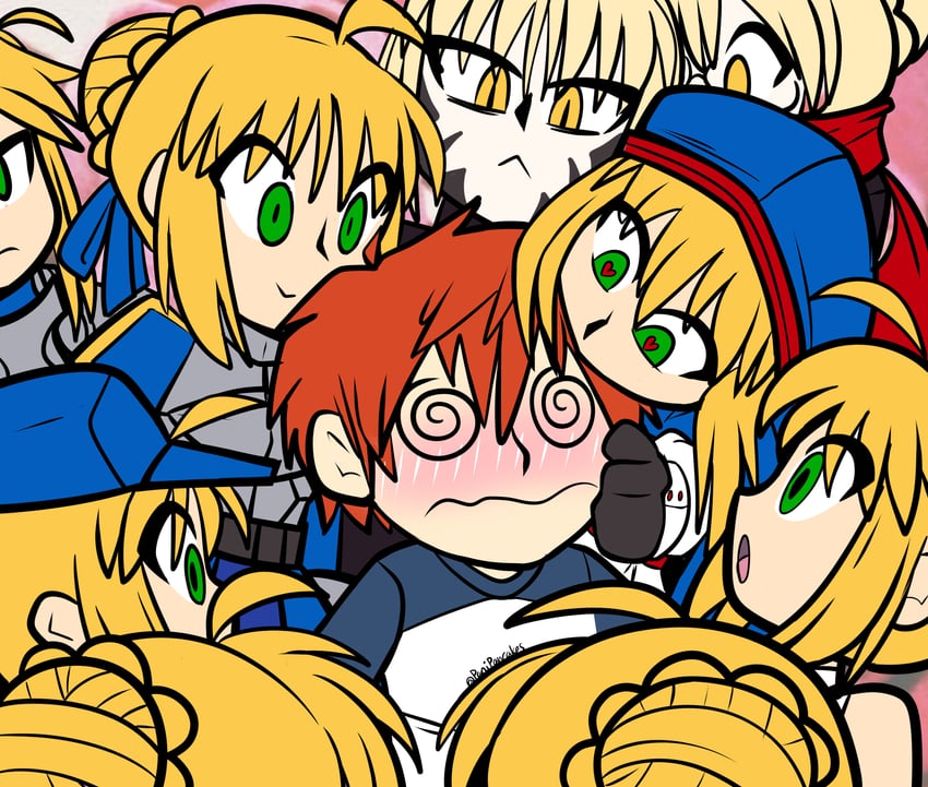 artoria pendragon, saber, emiya shirou, saber alter, artoria caster, and 3 more (fate and 1 more) drawn by panipancakes