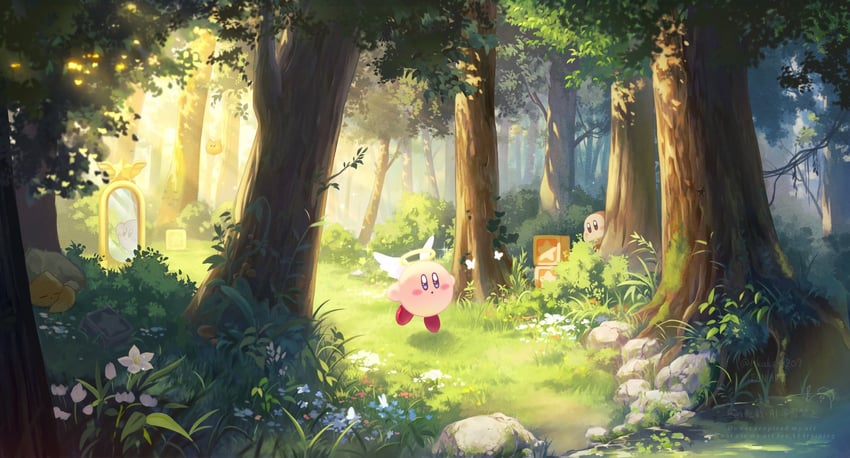 kirby, waddle dee, scarfy, shadow kirby, cupid kirby, and 2 more (kirby) drawn by amedama_(akaki_4207)