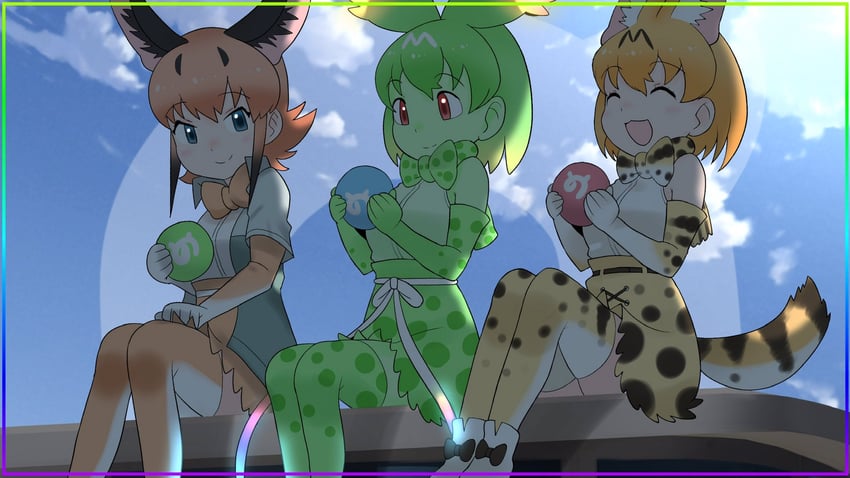 serval, caracal, and cellval (kemono friends and 1 more) drawn by cats_yone