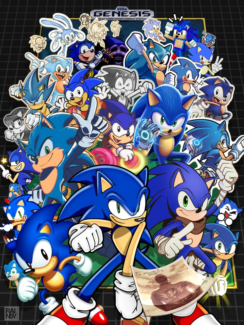 sonic the hedgehog, classic sonic, nicky, majin sonic, mr. needlemouse, and 2 more (cookie run and 14 more) drawn by rainsy