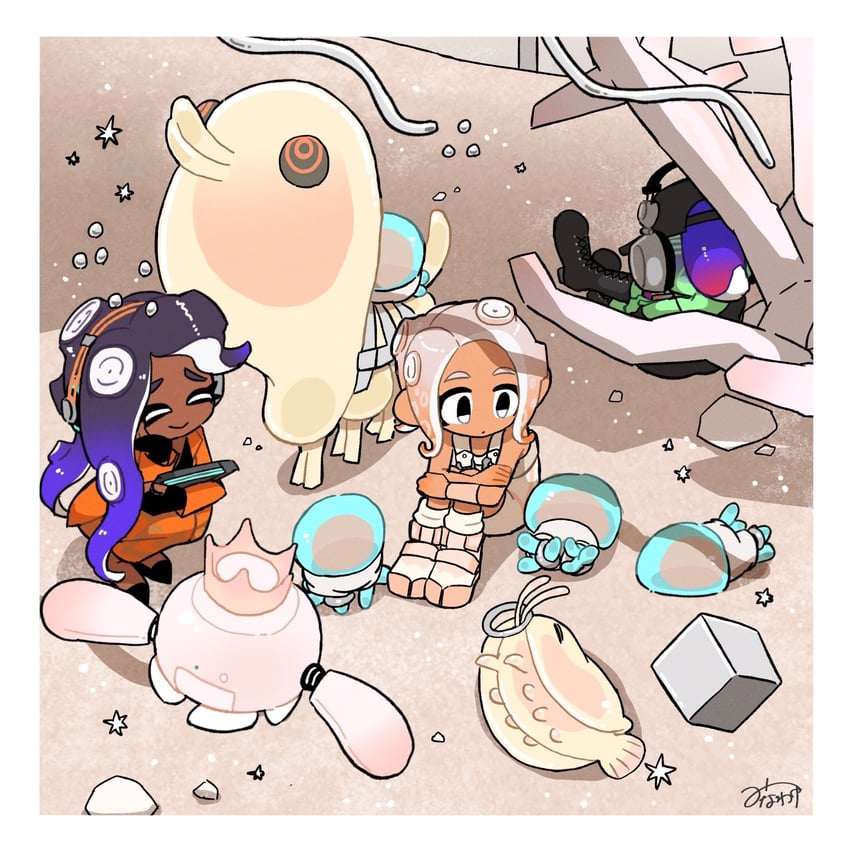 pearl, jellyfish, agent 8, dedf1sh, pearl drone, and 1 more (splatoon and 2 more) drawn by minawake_(azuma-m)