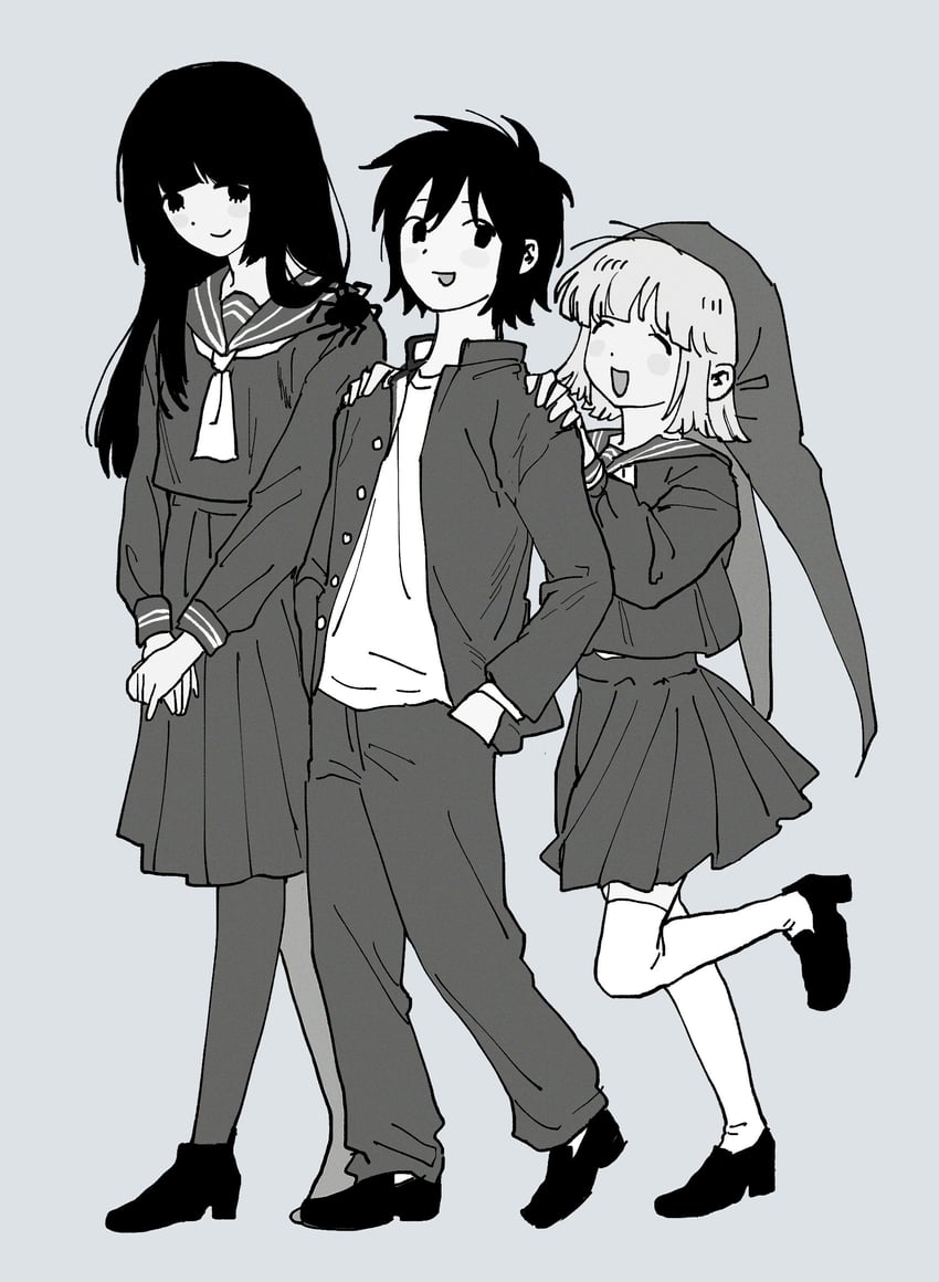 tsukada satoru, avalona, and spider girl (randal's friends) drawn by 97ttwwaazz