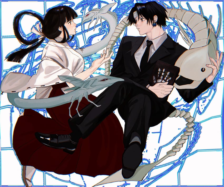 chrollo lucilfer, kikyou, and shinidamachuu (hunter x hunter and 1 more) drawn by miko_hxh