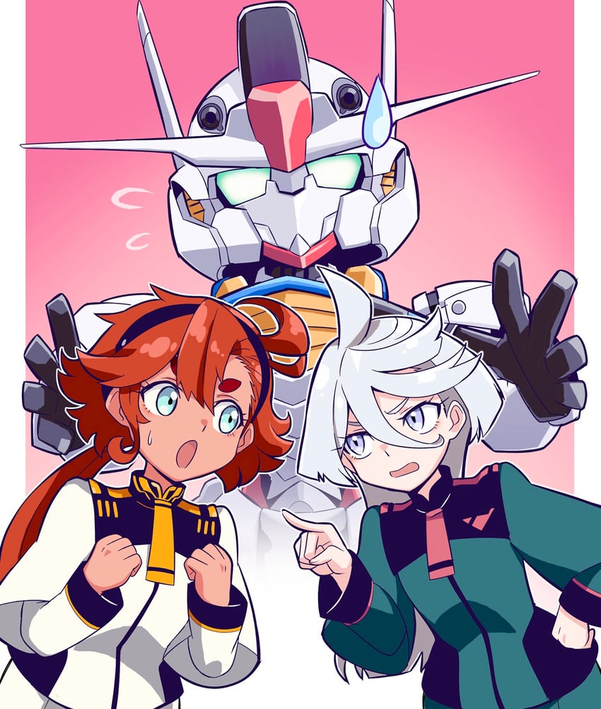 suletta mercury, miorine rembran, and gundam aerial (gundam and 1 more) drawn by usoco