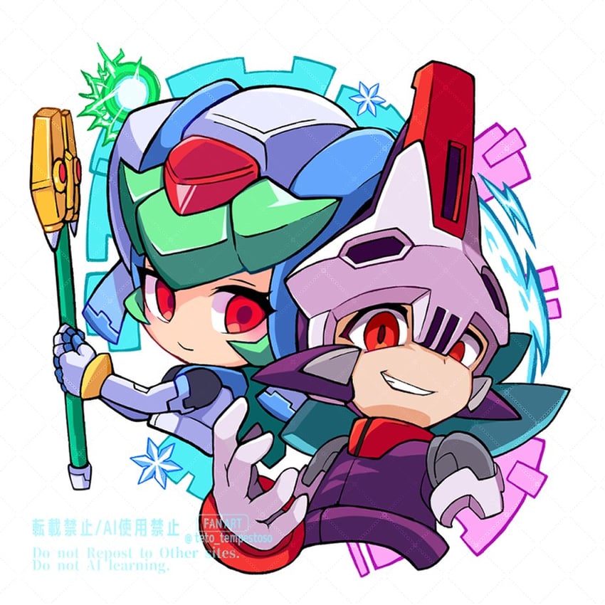 pandora, model w, and prometheus (mega man and 2 more) drawn by teto_(y3832)