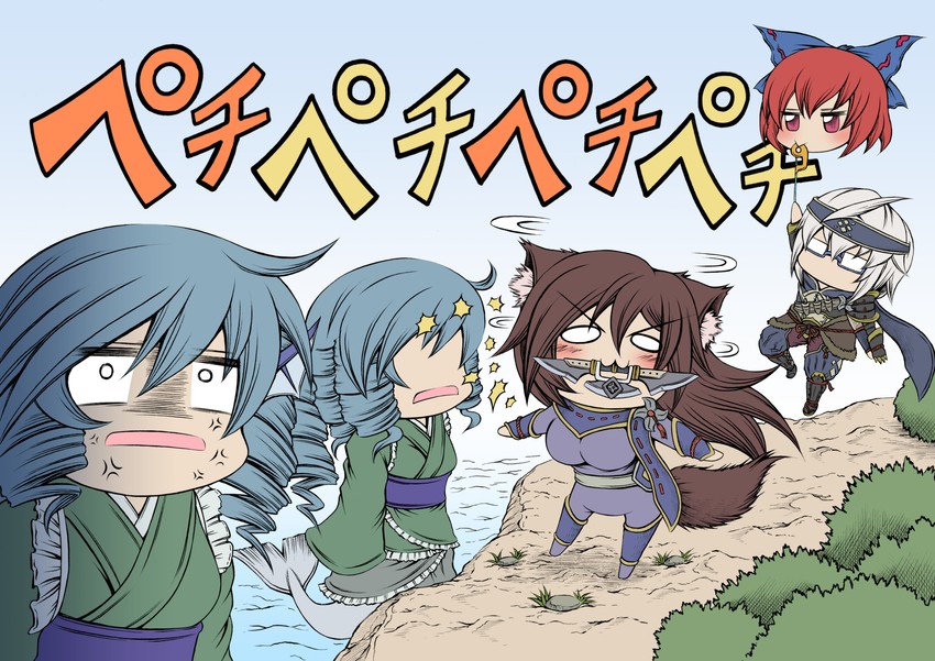 morichika rinnosuke, imaizumi kagerou, sekibanki, wakasagihime, and canyne (touhou and 2 more) drawn by hidefu_kitayan