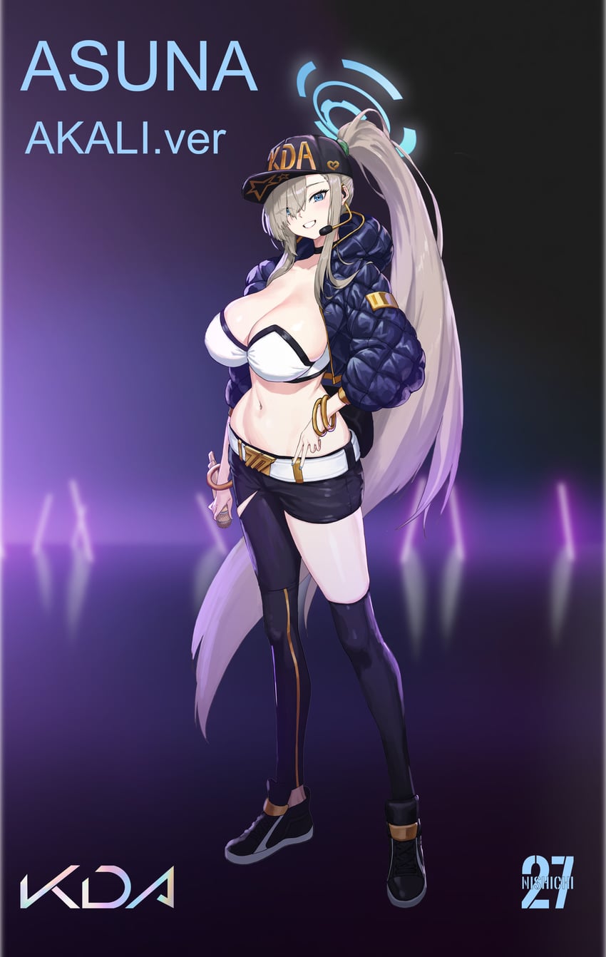 asuna, akali, and k/da akali (blue archive and 1 more) drawn by nishichi