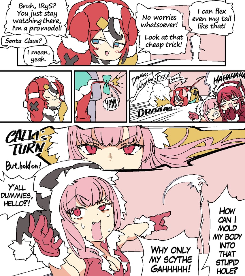 mori calliope, hakos baelz, and irys (hololive and 2 more) drawn by tataki_tuna