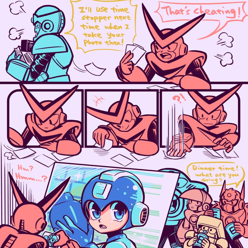 mega man, quick man, metal man, air man, flash man, and 2 more (mega man and 1 more) drawn by laser-lance