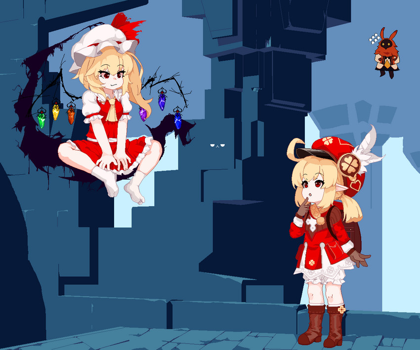 flandre scarlet, klee, and abyss mage (touhou and 1 more) drawn by lazy_lucy