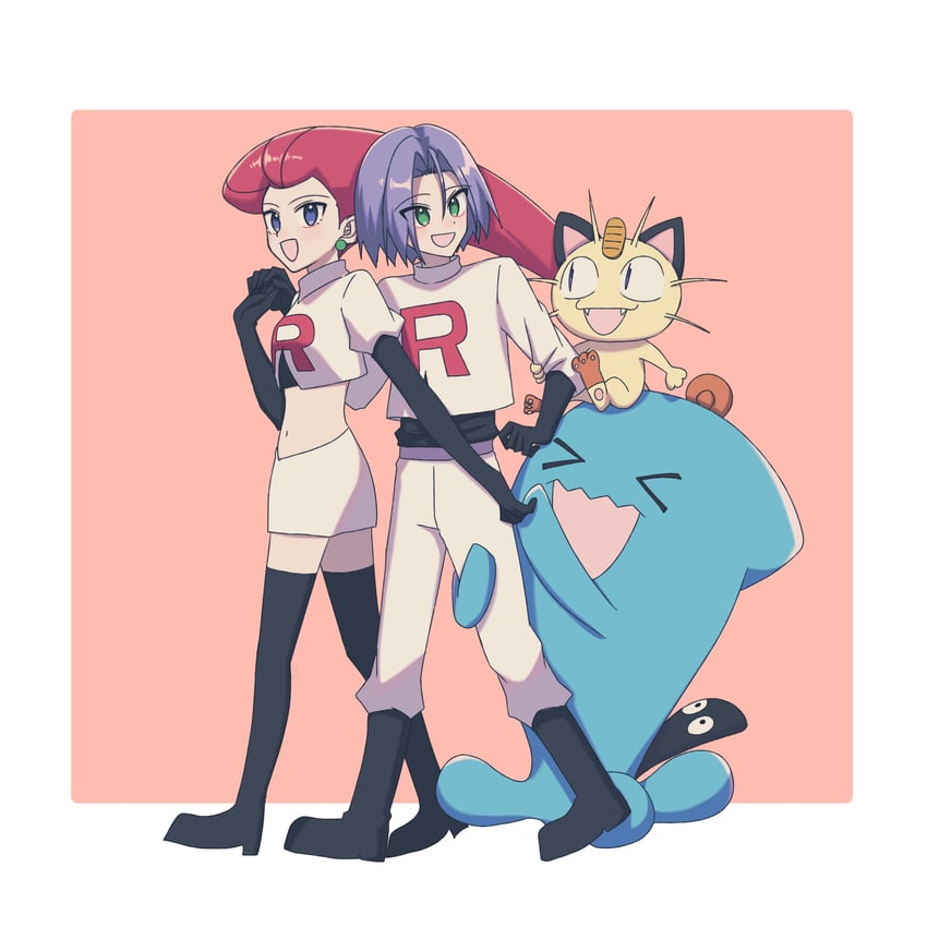 jessie, james, meowth, and wobbuffet (pokemon) drawn by yuzutan_(zvhc3728)
