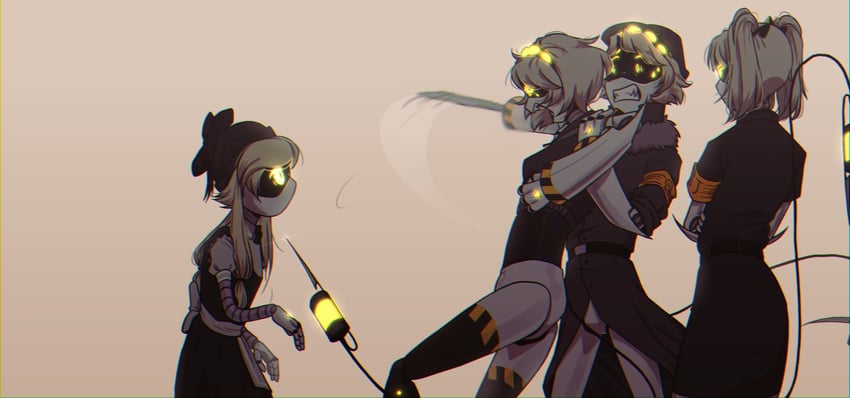 n, v, cyn, and j (murder drones) drawn by lazydeer06