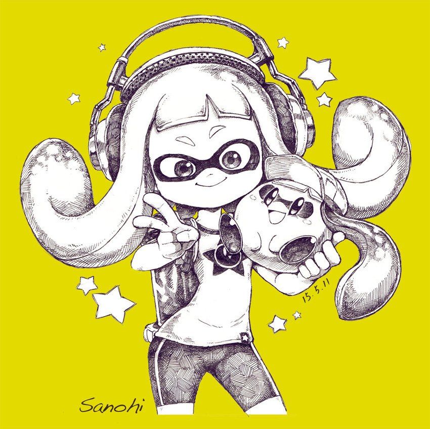 inkling player character, inkling girl, kirby, and kaori (splatoon and 2 more) drawn by sanononote