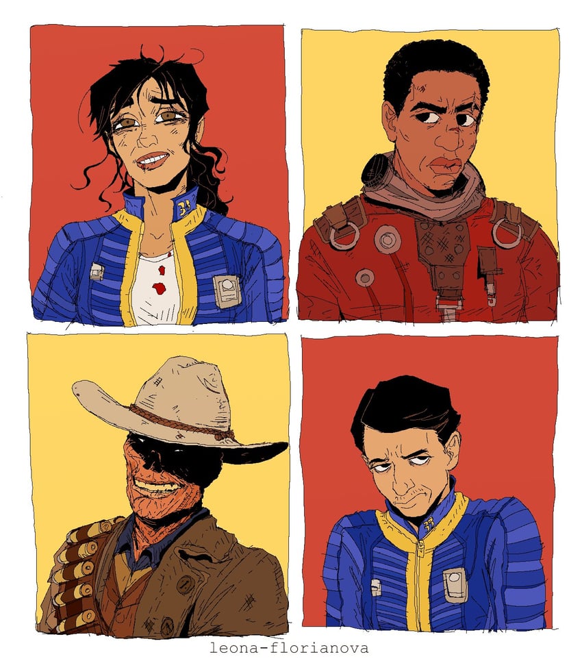 lucy maclean, the ghoul, maximus, and norm mclean (fallout) drawn by leona-florianova