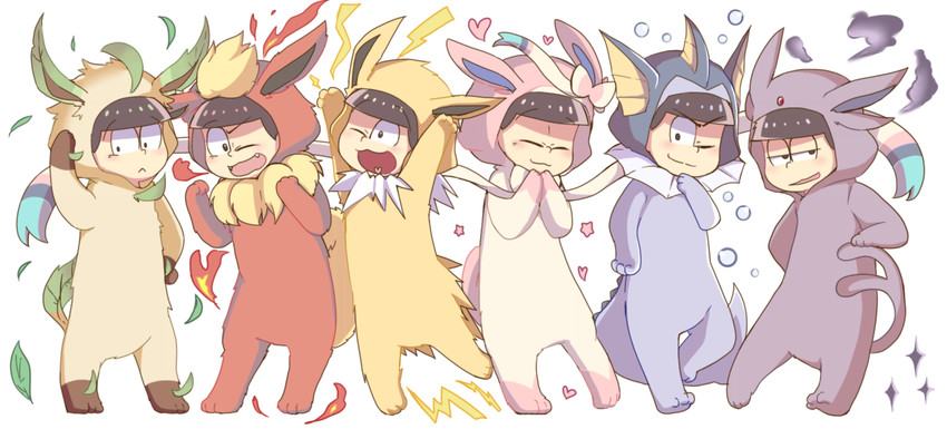 sylveon, vaporeon, matsuno osomatsu, matsuno karamatsu, espeon, and 7 more (pokemon and 3 more) drawn by koineko_(aph0310)