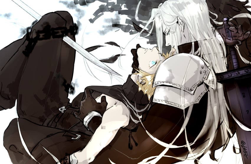 cloud strife and sephiroth (final fantasy and 2 more) drawn by kabe37