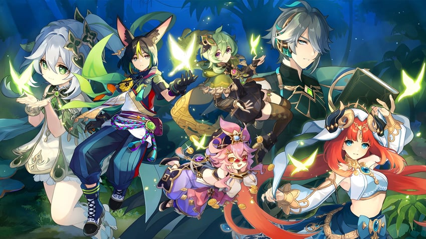 nahida, nilou, alhaitham, tighnari, collei, and 1 more (genshin impact)