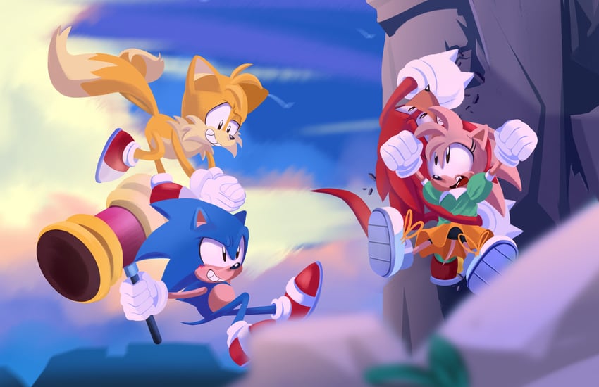 sonic the hedgehog, amy rose, tails, knuckles the echidna, classic sonic, and 2 more (sonic and 2 more) drawn by bolipancito