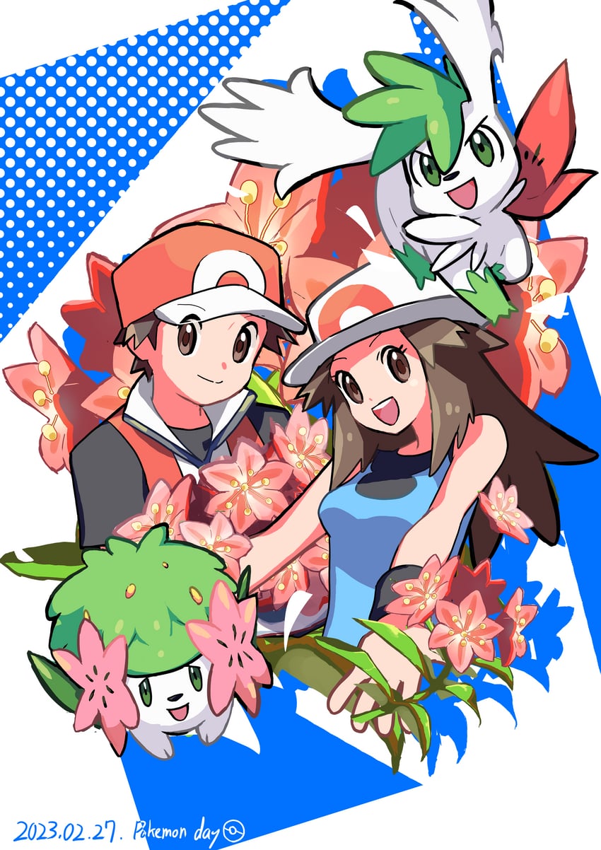 red, leaf, and shaymin (pokemon and 1 more) drawn by pokefia