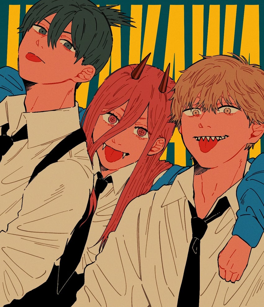 power, denji, and hayakawa aki (chainsaw man) drawn by llq9ull