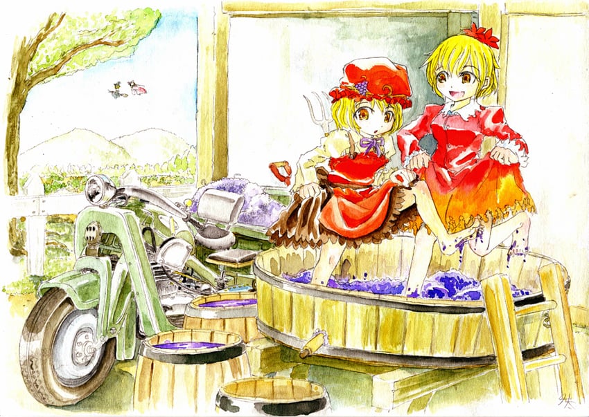 hakurei reimu, kirisame marisa, aki minoriko, and aki shizuha (touhou) drawn by master_(4th)