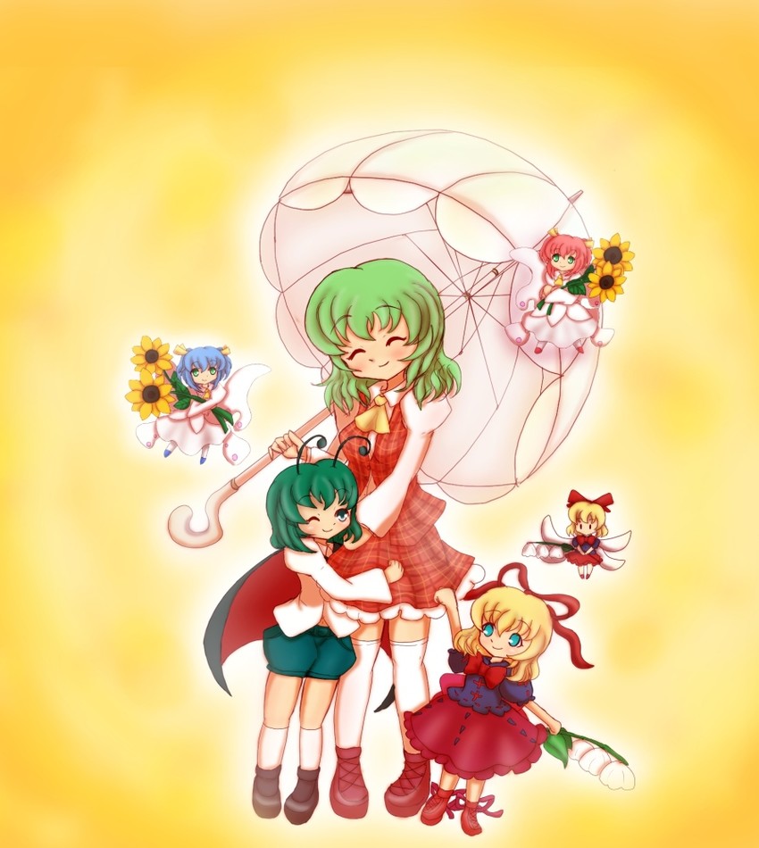 kazami yuuka, wriggle nightbug, medicine melancholy, su-san, and sunflower fairy (touhou) drawn by sasshii