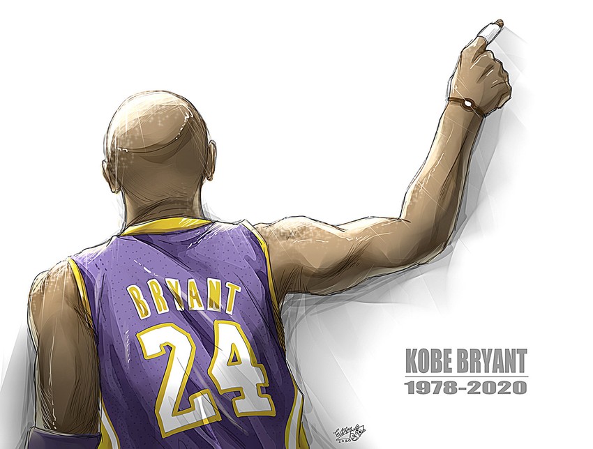 kobe bryant (real life and 2 more) drawn by examheart