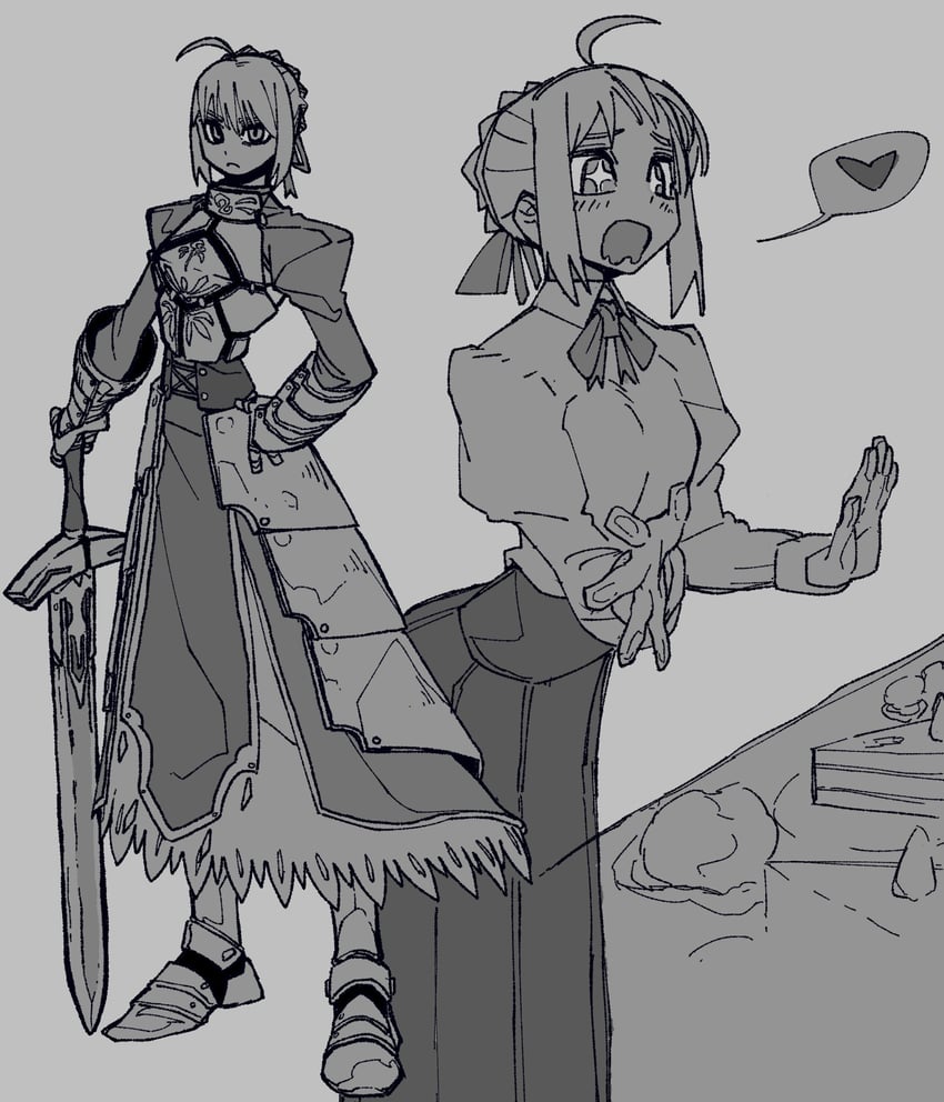 artoria pendragon and saber (fate and 3 more) drawn by bone_nigi