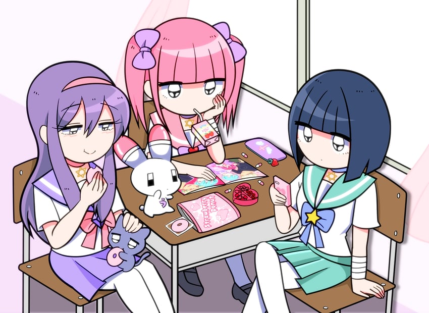 menhera-chan, usatan, sabukaru-chan, yumekawa-chan, and nekotan (menhera-chan) drawn by ezaki_bisuko