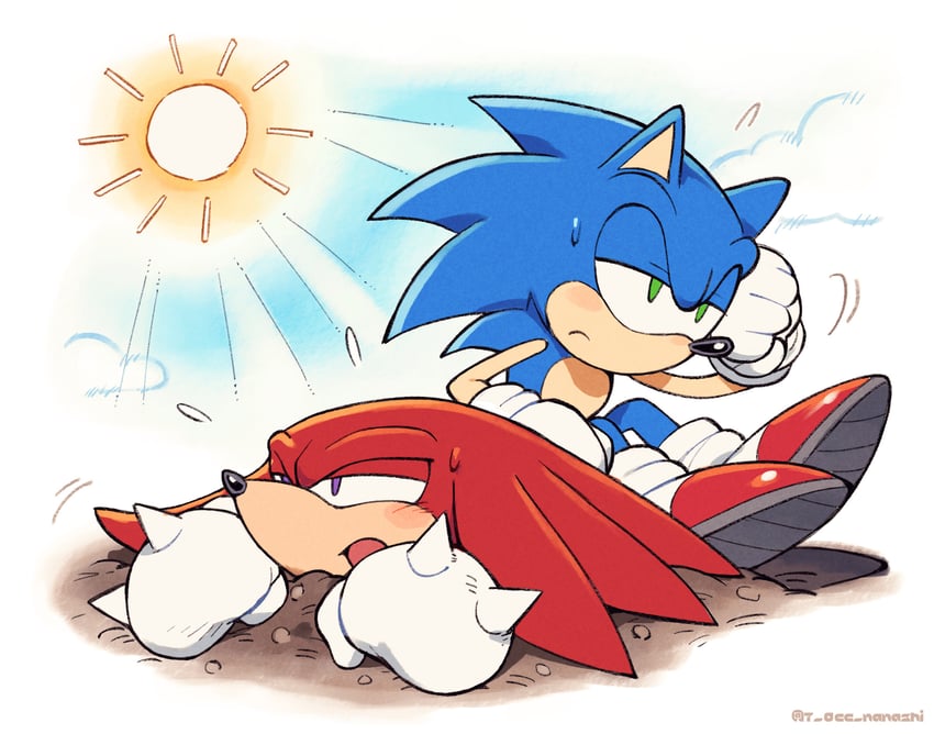 sonic the hedgehog and knuckles the echidna (sonic) drawn by show_chiku-by
