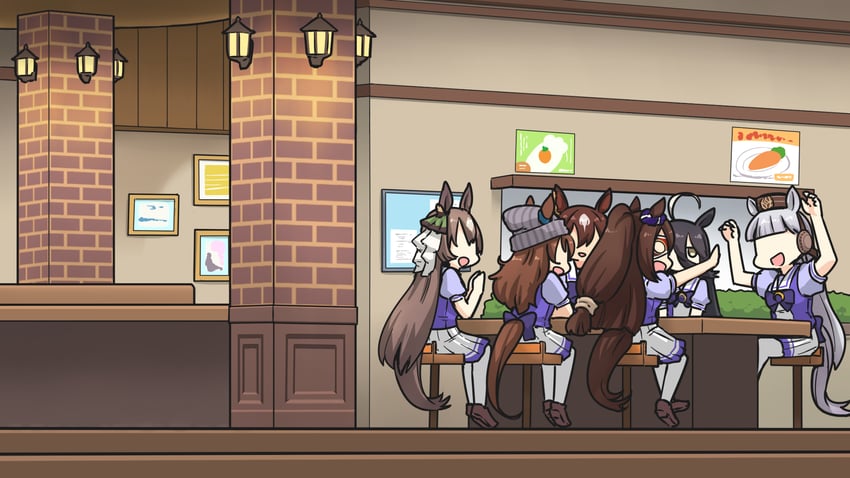 manhattan cafe, gold ship, satono diamond, sirius symboli, nakayama festa, and 1 more (umamusume) drawn by hamu_koutarou