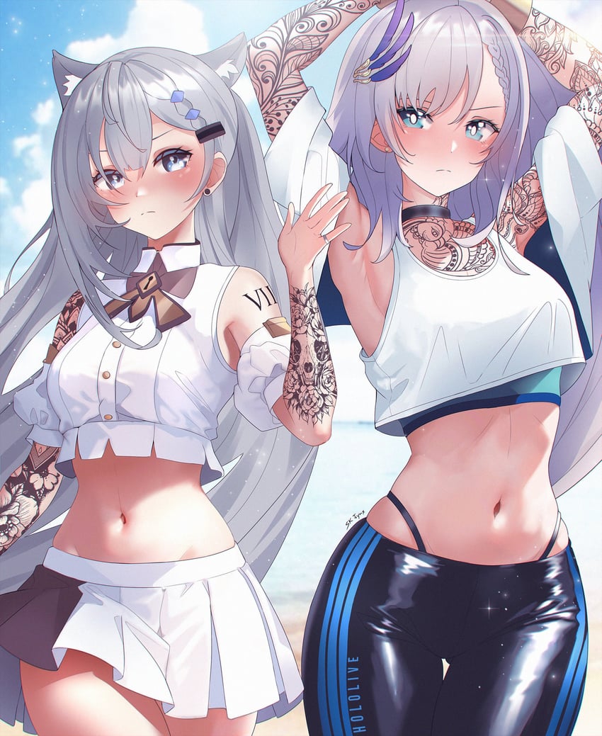 pavolia reine and vestia zeta (hololive and 1 more) drawn by sk_jynx