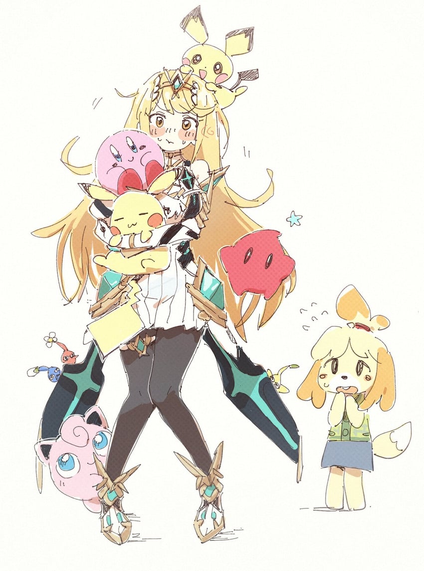 pikachu, kirby, jigglypuff, pichu, isabelle, and 6 more (pokemon and 8 more) drawn by nendo23